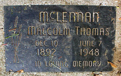 Photo of headstones/Malcolm Thomas McLennan 1892-1948 hdstn Hazelmere cem Vanc BC